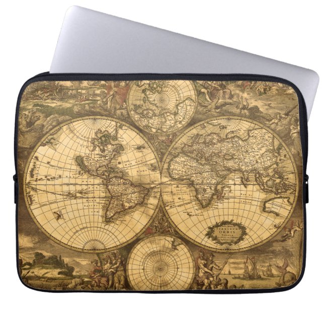 Antique World Map Laptop Sleeve (Front)