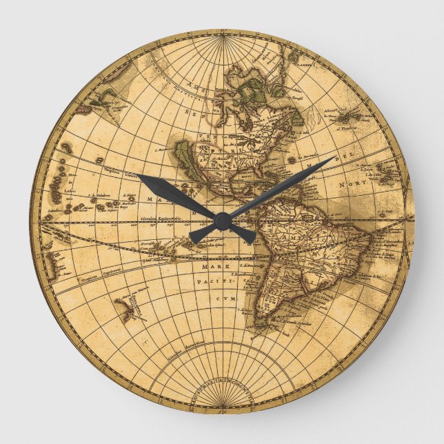 Antique World Map Large Clock (Front)