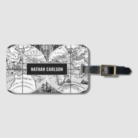 Antique World Map Line Art Personalised