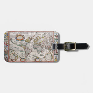 Antique World Map luggage tag