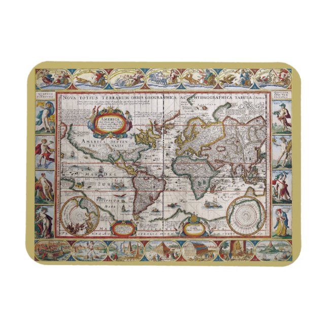 Antique World Map magnet (Horizontal)