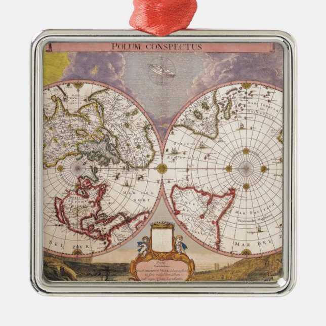 Antique World Map Metal Tree Decoration (Front)