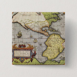 Antique World Map of the Americas, 1570 15 Cm Square Badge