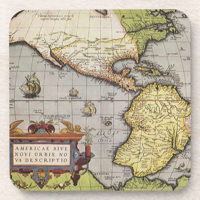 Antique World Map of the Americas, 1570 Coaster (Front)