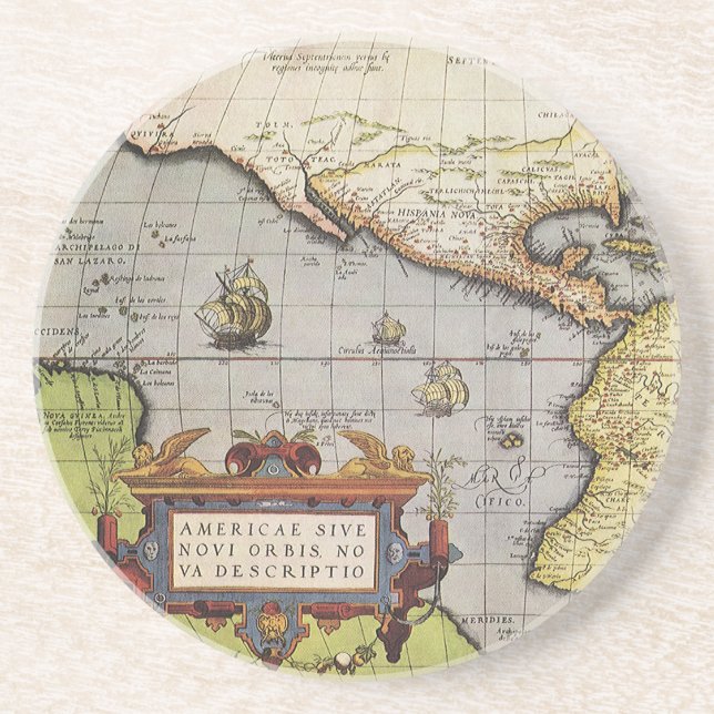 Antique World Map of the Americas, 1570 Coaster (Front)