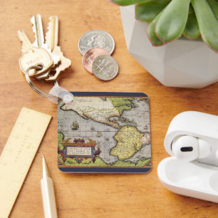 Antique World Map of the Americas, 1570 Key Ring