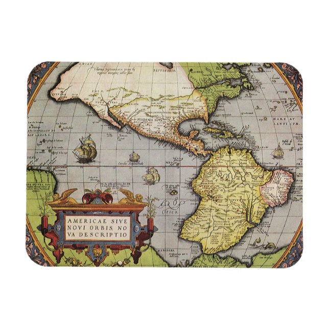 Antique World Map of the Americas, 1570 Magnet (Horizontal)