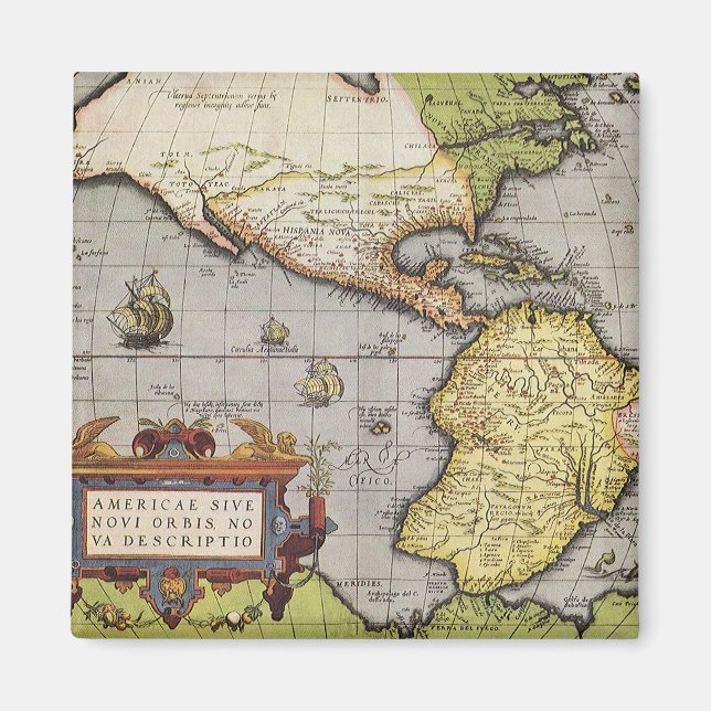 Antique World Map of the Americas, 1570 Magnet (Front)