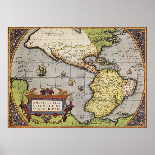 Antique World Map of the Americas, 1570 Poster (Front)