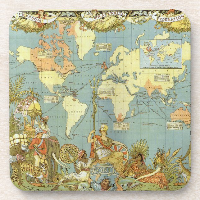 Antique World Map of the British Empire, 1886 Coaster (Front)