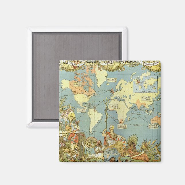 Antique World Map of the British Empire, 1886 Magnet (Front/Back)