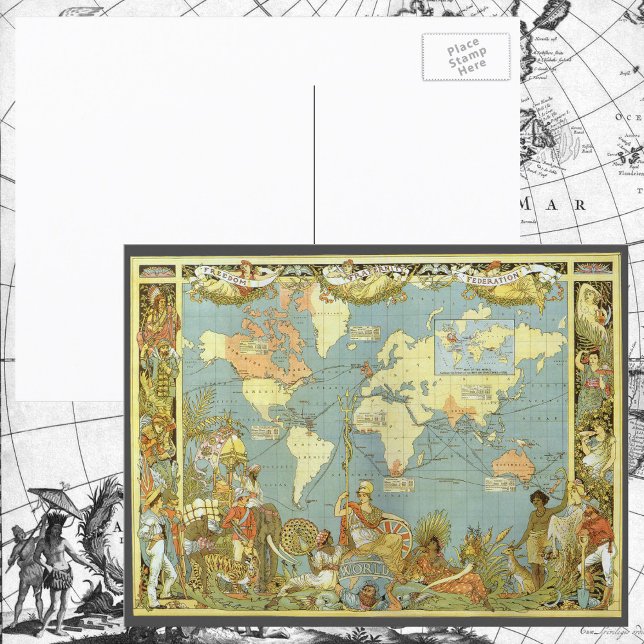 Antique World Map of the British Empire, 1886 Postcard (Creator Uploaded)