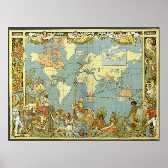 Antique World Map of the British Empire, 1886 Poster (Front)