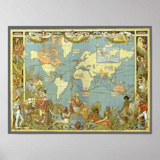 Antique World Map of the British Empire, 1886 Poster (Front)