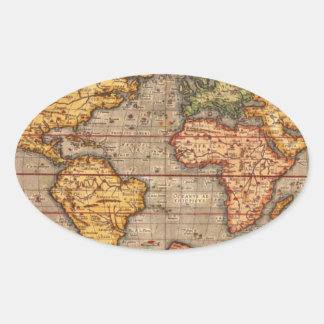 Antique World Map Oval Sticker