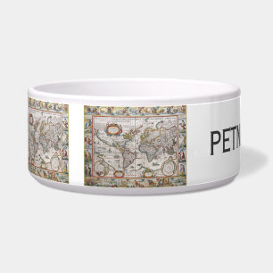 Antique World Map pet bowls