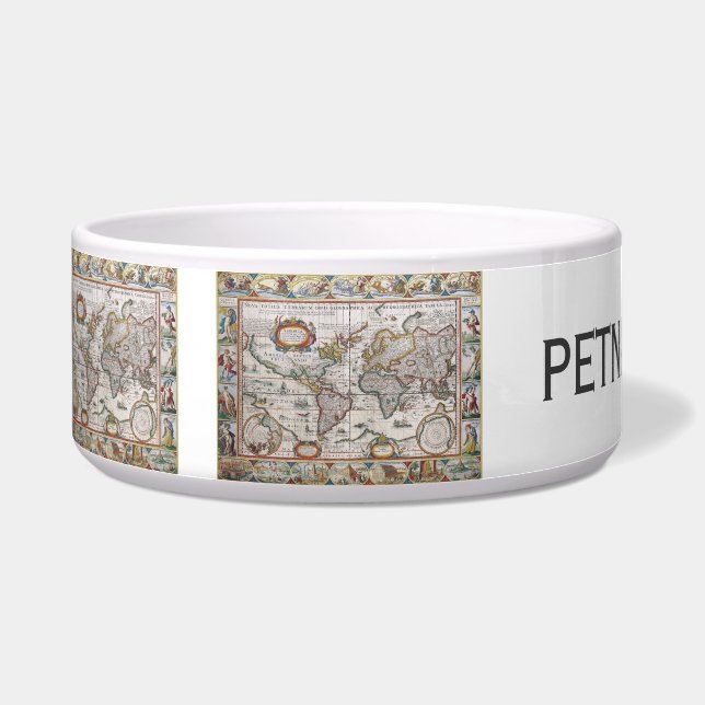 Antique World Map pet bowls (Left)
