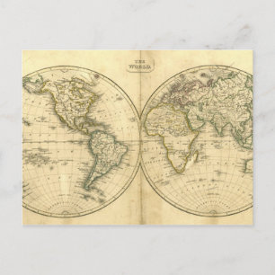 Antique world map post card