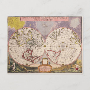 Antique World Map Postcard