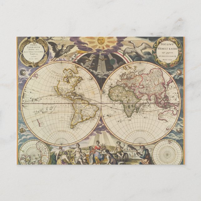 Antique World Map, Postcard (Front)