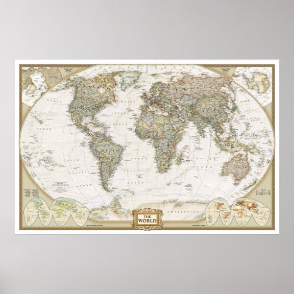 Antique World map poster print