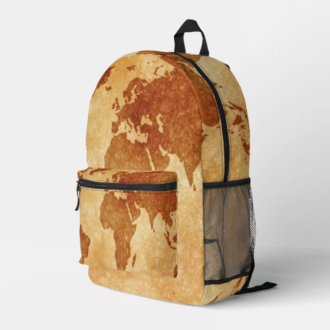 Antique World Map Printed Backpack (Back Corner Right)