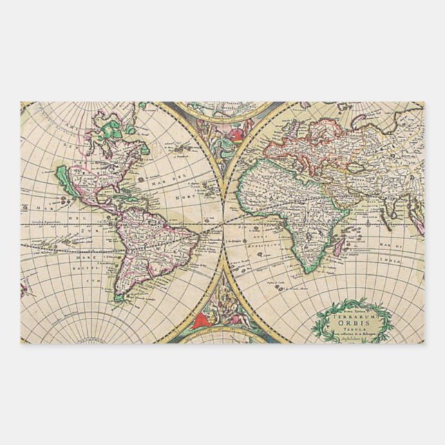 Antique World Map Rectangular Sticker (Front)