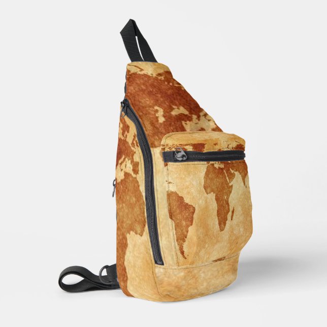 Antique World Map Sling Bag (Left Corner)