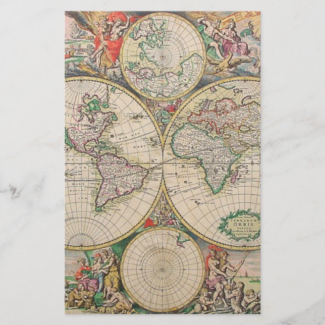 Antique World Map Stationery (Front)