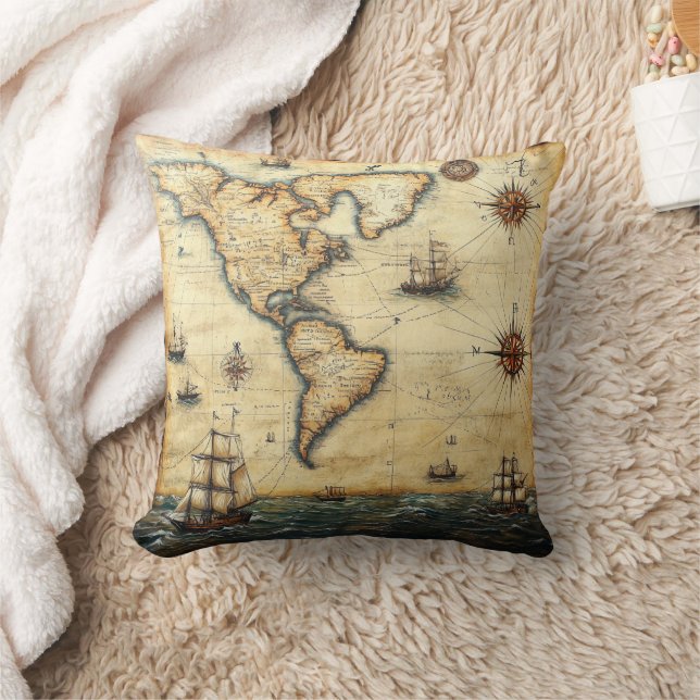 Antique World Map Throw Pillow (Blanket)