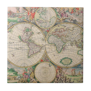 Antique World Map Tile