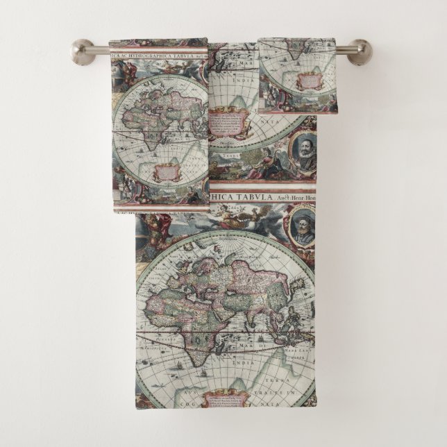 Antique World Map Towel Set (Insitu)
