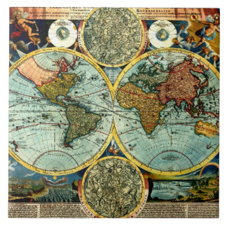 Antique World Map Vintage Art Ceramic Wall Decor Tile