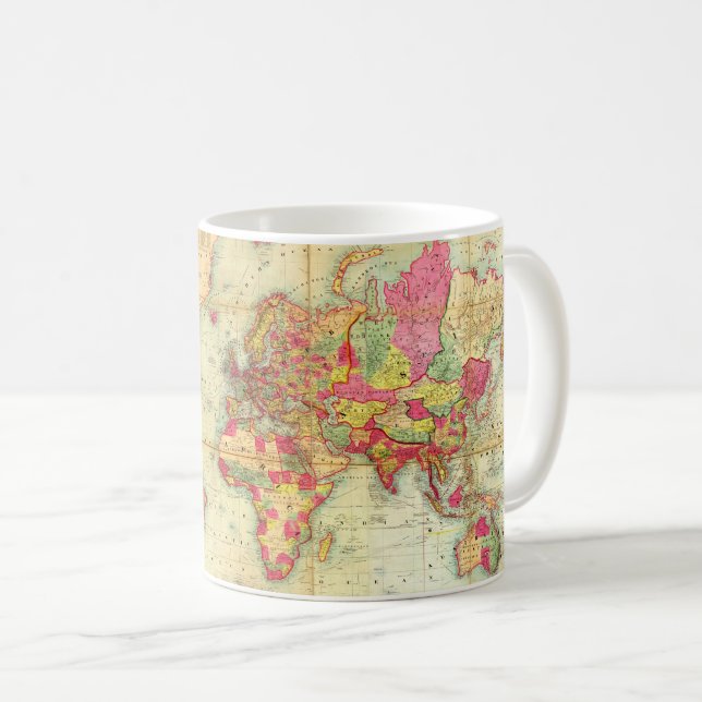 Antique World Map Vintage Cartography Coffee Mug (Front Right)
