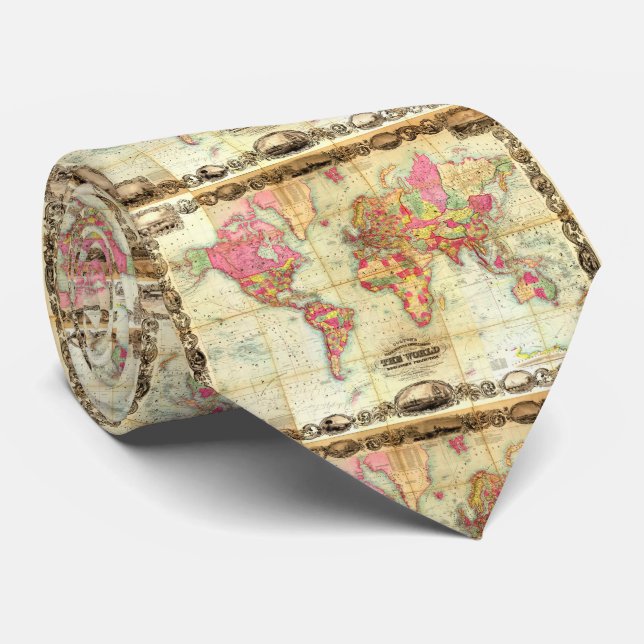 Antique World Map Vintage Cartography Tie (Rolled)