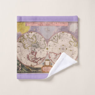 Antique World Map Wash Cloth