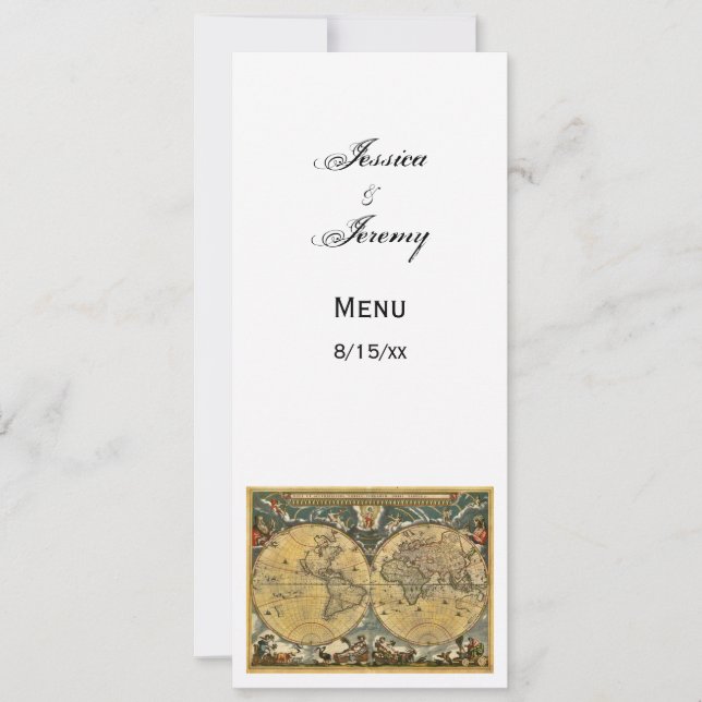 Antique World Map White #2 Menu Cards (Front)