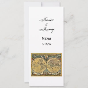 Antique World Map White #3 Menu Cards