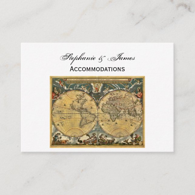 Antique World Map White BG Accommodations Enclosure Card (Front)