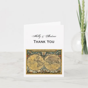Antique World Map, White BG Thank You Card