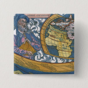Antique World Map with Claudius Ptolemy, 1507 15 Cm Square Badge