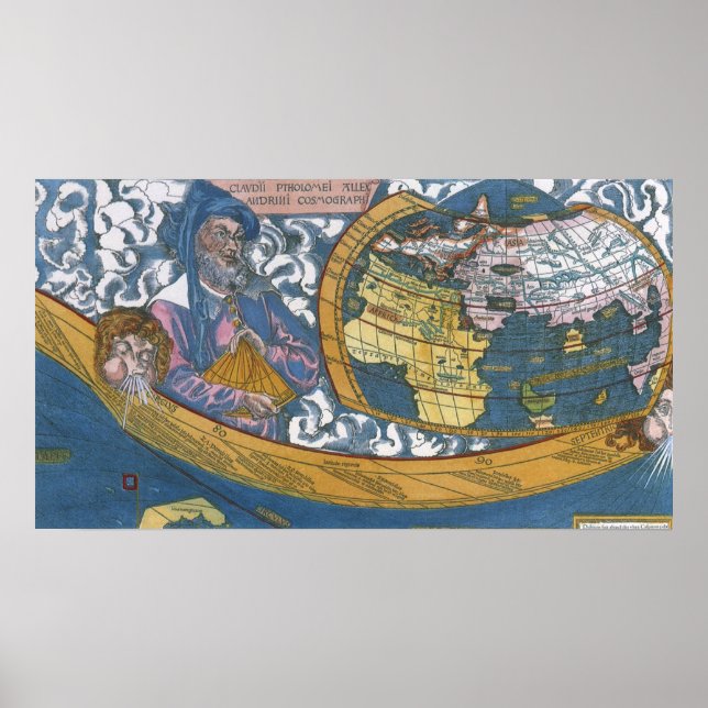 Antique World Map with Claudius Ptolemy, 1507 Poster (Front)