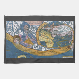 Antique World Map with Claudius Ptolemy, 1507 Tea Towel