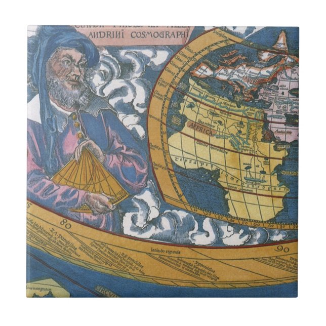 Antique World Map with Claudius Ptolemy, 1507 Tile (Front)