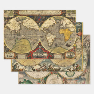 Antique World Maps Wrapping Paper Sheet