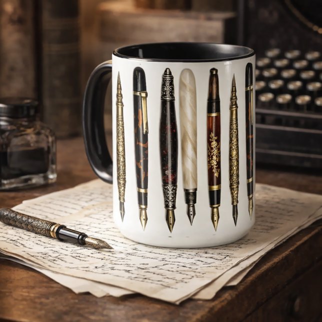 Antique Writing Pens Collage Pattern Mug (Creator Uploaded)
