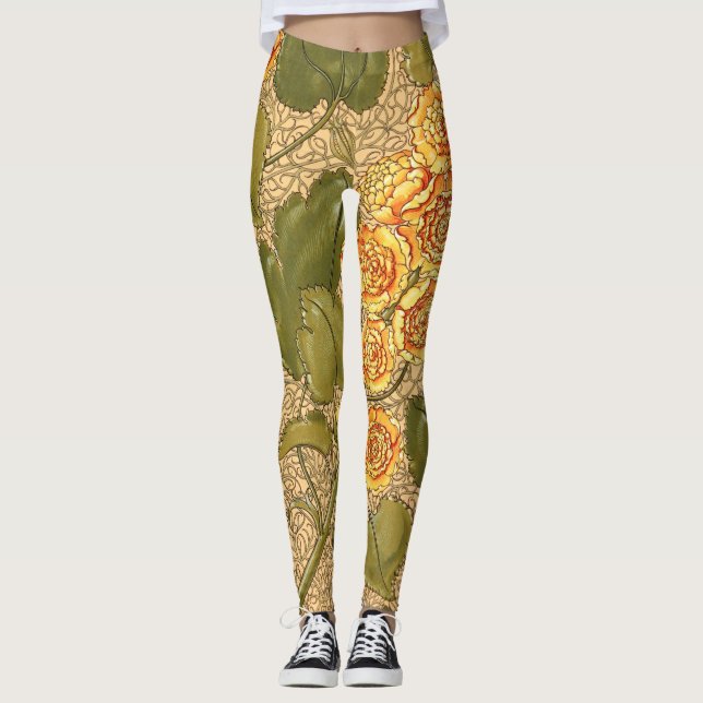 Antique Yellow Flowers Leggings (Front)