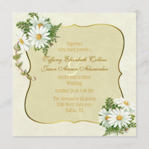 Antique Yellow with Daisies Wedding Invitation