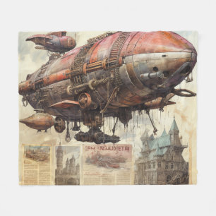 Antique Zeppelin Copper Brass Airship Fleece Blanket
