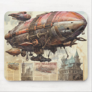 Antique Zeppelin Copper Brass Airship Mouse Mat